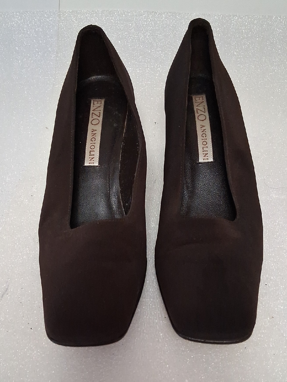 Enzo Angiolini Dark Brown Suede Block Heel Pumps